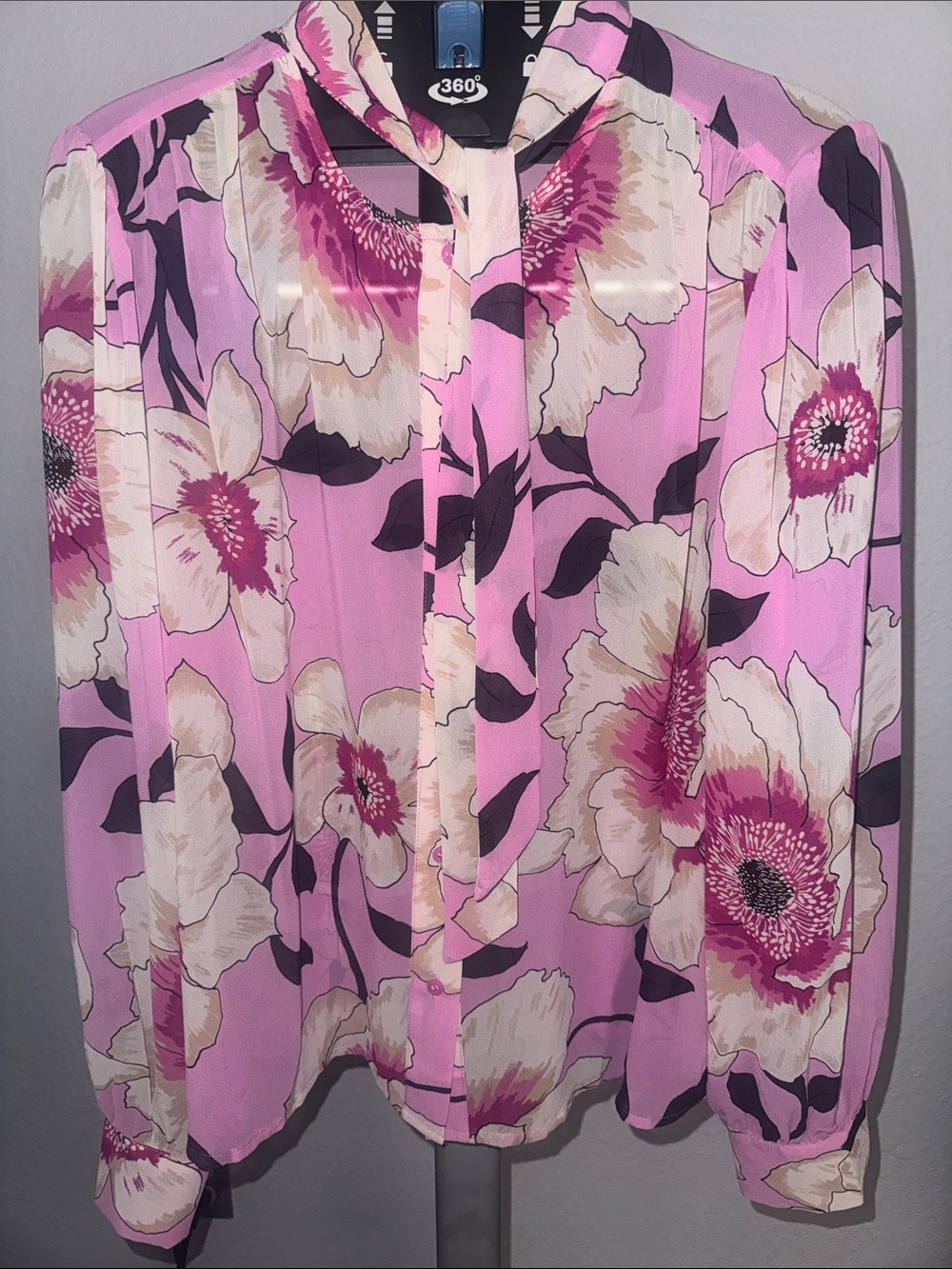 Worthington Pink Floral Tie-Neck Blouse